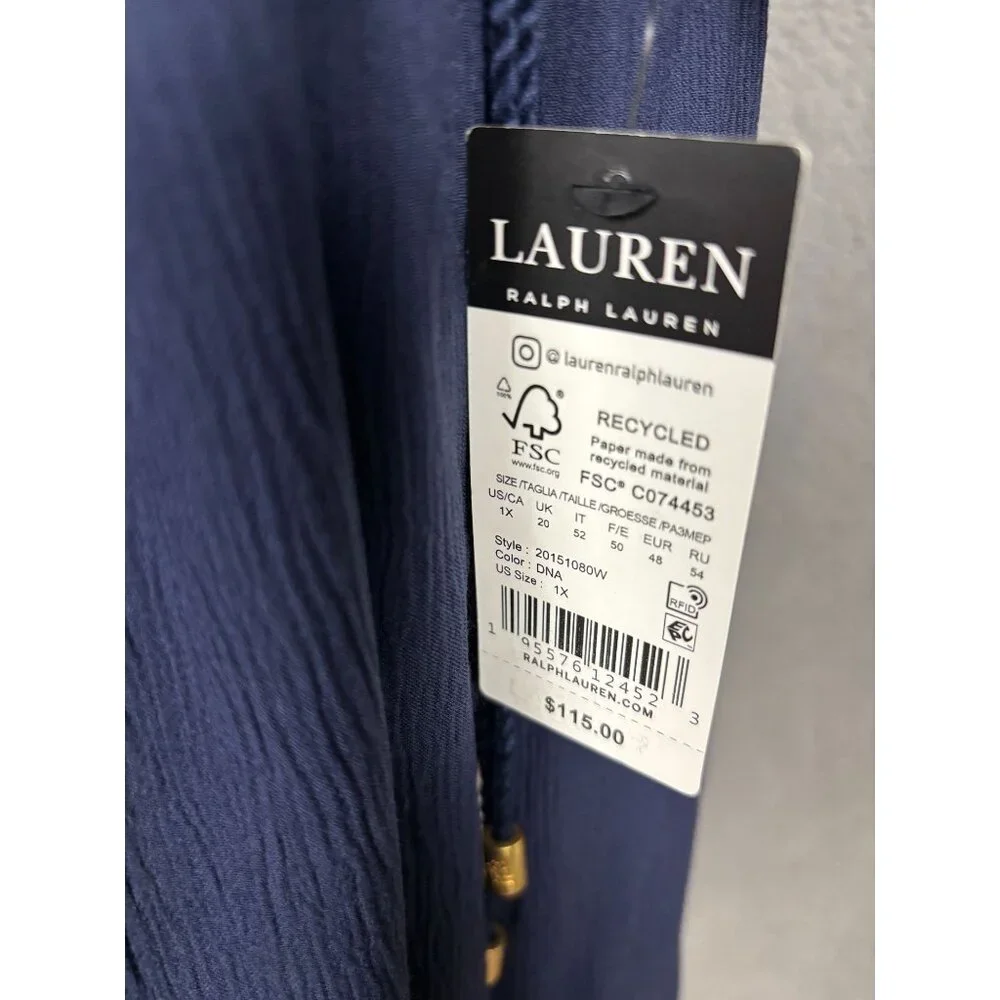 Lauren Ralph Lauren Women's V-Neck Tunic Swim Cover Up Blue Size 1X NWD - Picture 5 of 8
